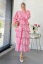 Premium Design Layered Guipure Imported Tulle Dress – Pink - 6