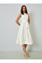 Off-White Sleeveless Shirt Midi Dress with Tie-Belt - 2