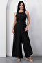 Crew Neck Belted Wide Leg Jumpsuit Grs4017 - 5