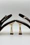 Metal Accessory Detailed Gold Heeled Shoes Stiletto Black Satin - 3