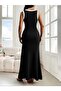 Women's Strappy Deep V-Neck Long Viscose Dress with Slit Detail - 2