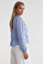 Women's Blue Ruffle Detailed Lace-Up Front Guipure Blouse Alc-X15527 - 5