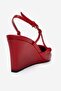 Celia Red Leather Pointed Toe Women's Wedge Heeled Shoes - 5