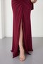 Women's Burgundy Slim Fit Strapless Collar Shawl Detail Slit Long Evening Dress - 4
