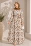 Women's Floral Patterned Waist Gathered Belted Slim Summer Hijab Dress Sb0046