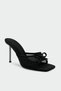 Appie Bow Detailed Women's Black Satin Heeled Slippers