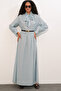 Women's Belted Polka Dot Hijab Dress 1537 - Blue - 3