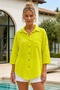 Yellow Shirt Collar 3/4 Sleeve Buttoned Pocket Embroidered Casual Cotton Woven Shirt 75 60 - 4
