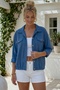 Dark Blue Shirt Collar Bat Sleeve Buttoned Embroidered Elastic Waist Casual Cotton Woven Jacket 62 70 - 5