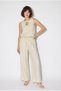 Women's Beige Cotton Linen Crew Neck Balloon Cut Blouse Loose Trousers Set Dt251003 60286398 - 3