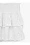 Cotton High Waist Embroidered Skirt with Fold Detail - 5