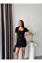 Women's Black Textured Patterned Watermelon Sleeve Mini Lace Dress Elt7262 - 3