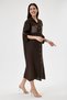 Brown Italian 100% Linen Fold-Over Short Sleeve Linen Shirt Dress with Sequin Detail on the Pocket and Back, Size 38 - 42 - 3
