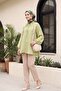 Oversized Tulle Voile Blouse with Tie Collar and Half Buttons - Green - 5