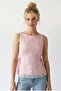 2131 Women's Half Lined Light Transparent Linen Look Lace Zero Sleeve Blouse Pink - 2