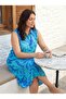 Women's Large Size Summer Midi Dress Shirt Buttoned Sleeveless Viscose Blue Patterned - 7
