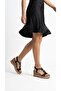 Novira Suede Shiny Colorful Stone Embellished Wooden Heel Bow Tie Natural Stone Look Ankle Elastic Tie Wedge Heel 7 cm - 2