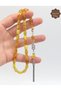 Yellow Moire Silver Tasseled Capsule Cut Crimped Amber Prayer Beads 201025683 - 3