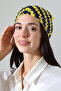 Yellow Navy Blue Sequined Hand Knitted Triangle Bandana – Handmade Hair Band - 3