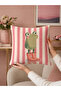 Pink Striped Decorative Throw Pillow Cover with Frog Figure 43X43 cm Summer Home Decor - 6
