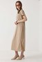 Women's Polo Collar Long Dress with Mini Slits on the Sides Mink - 3