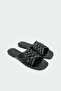 Sley Knitted Detailed Women's Black Flat Slippers - 2