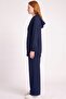Women's Navy Blue Zippered and Hooded Comfortable Daily Cupra Set - 2