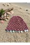 Handmade Women's Knitted Bohemian Fishnet Summer Beanie Hat with Sequins Dried Rose - 2