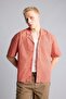 Boxy Fit Apaş Collar Checkered Seersucker Textured Short Sleeve Orange Shirt G4146Ax26Sm - 3