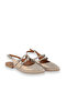 Khaki Glitter Leather Women's Flat Sandals - 3
