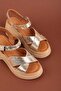Genuine Leather Platform Heeled Sandals Pkr.64004 Gold - 7