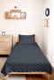 Navy Blue Geometric Youth Room Single Pique Set - Modern Beige 160X220 cm Quilted Bedspread - 5