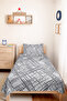 Gray Geometric Youth Room Single Pique Set - Anthracite Striped 160X220 cm Quilted Bedspread - 5