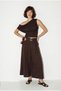 Women's Bitter Coffee High Waist Belted Pleated Detailed Wide Leg Skirt Trousers 3320 60286408 - 3