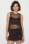 Women's Bitter Brown Asymmetrical Cut Sequin Detailed Mesh Blouse 4250 60286333 - 4