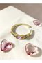 Colorful Flower Garden Themed Pink Zircon Stone Enamel Steel Handcuff Bracelet - Does Not Tarnish - 3