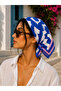 Navy Blue Colorful Geometric Patterned Cotton Voile Bandana Multi-Purpose Square Scarf 70*70 cm - 2