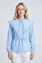 Blue Oversize Fit Lace Riviera Wide Collar Tie-Up Shirt