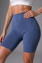 Women's Petrol Blue High Waist Gathering Flexible Short Leggings - 2