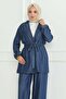 Beli Lace-Up Denim Suit Dark Blue 19209 - 2