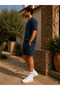 Men's Set Pitircik Fabric Cycling Neck T-Shirt & Shorts - 2