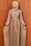 Mink Front Gathered Collar Stoned Evening Dress - 2