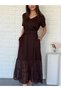 Chiffon Detailed Belted Modal Dress Brown - 6