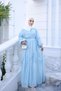 Baby Blue Dress with Waist Tie and Stitching Detail - 2