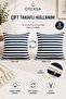 Navy Blue Striped Cotton Linen 2-Piece Throw Pillow Cover with Hidden Zipper, Double-Sided, 2 Pieces - 2