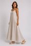 Women's 100% Raw Linen Beige Strappy Long Dress