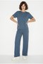 Women's Indigo Crew Neck Basic T-Shirt with Pocket Detail and Elastic Waist Relaxed Set 2464 60286405 - 4