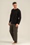 Men's Black Buttoned Collar Long Sleeve Pajama Set Ar3845-S-V1 - 7