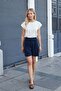Women's Modal Diagonal High Waist Pleated Short Shorts with Side Pockets-Navy Blue