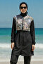 2-Piece Set (with Bonnet Gift) Parachute Fabric Hijab Swimsuit with High Collar, Front Zipper and Elastic Waist D80 - 2